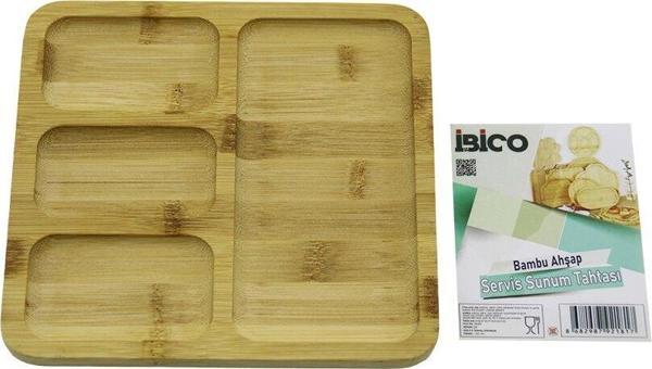 KARE 4 BÖLMELİ=3+1 AHŞAP BAMBU SERVİS SUNUM TEPSİ - TAHTASI 20 X 20 X 1.4CM (5060) - Image 1
