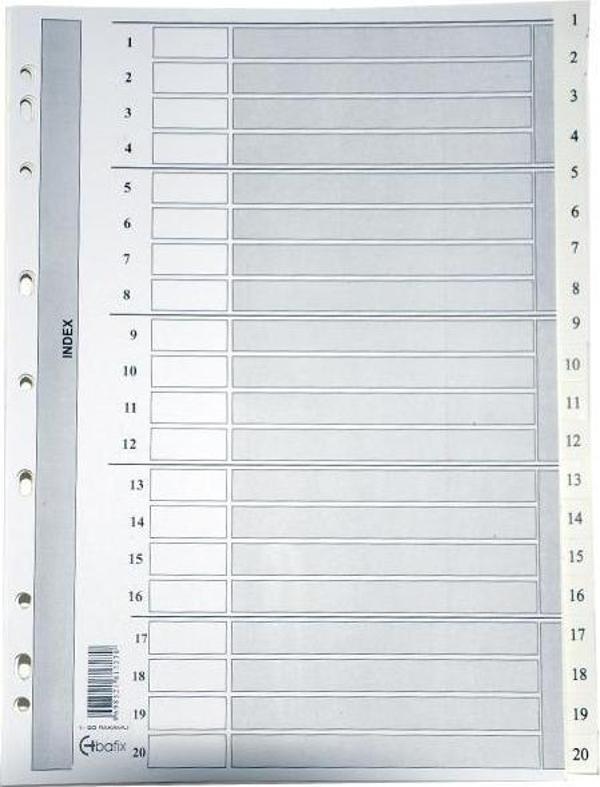 Bafix Seperatör 1-20 Rakamlı Karton A4 (15 Li Paket) - Image 1