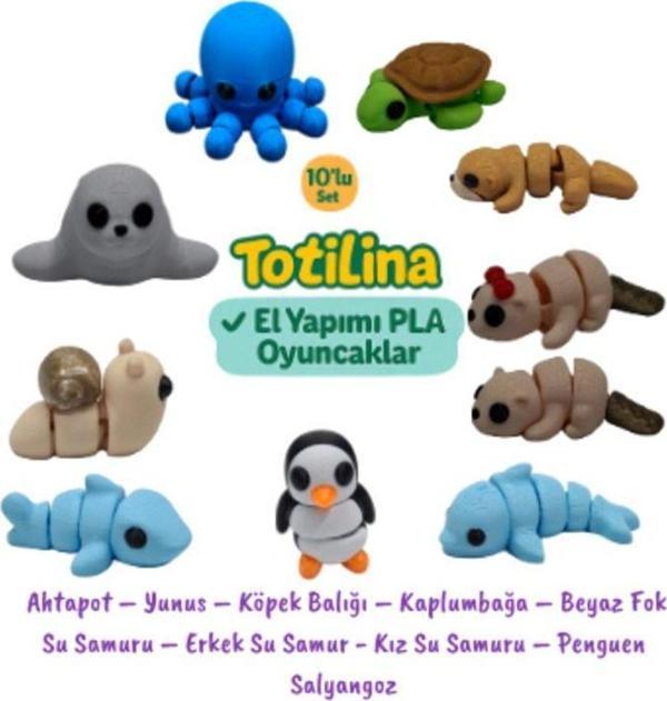 10lu Set Ahtapot – Yunus – Köpek Balığı – Kaplumbağa – Beyaz Foksu Samuru – Penguen Salyangoz - Image 1