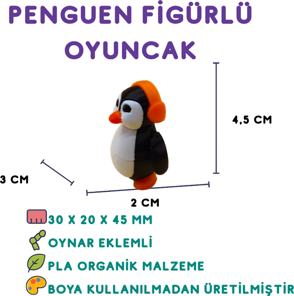 Kulaklıklı Penguen Figür - 3D Sevimli Karakter - Image 1