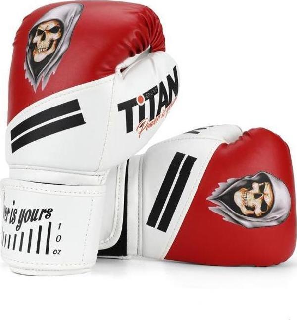 Titan Sport Kırmızı Beyaz Hayalet Kurukafa Desenli Boks Eldiveni - Image 1