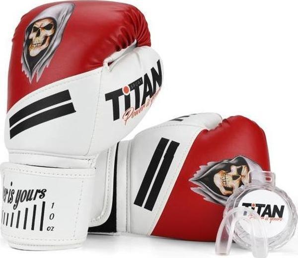 Titan Sport Kırmızı Beyaz Hayalet Kurukafa Desenli Boks Eldiveni 2'li Set - Image 1