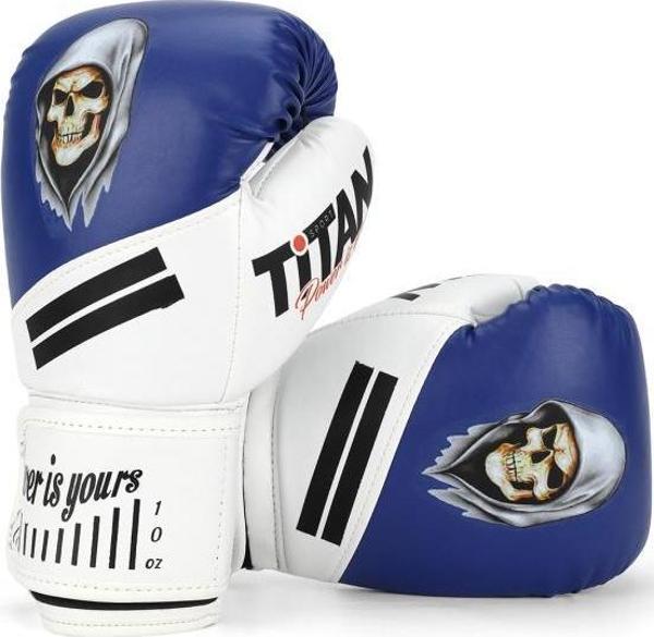 Titan Sport Mavi Beyaz Hayalet Kurukafa Desenli Boks Eldiveni - Image 1
