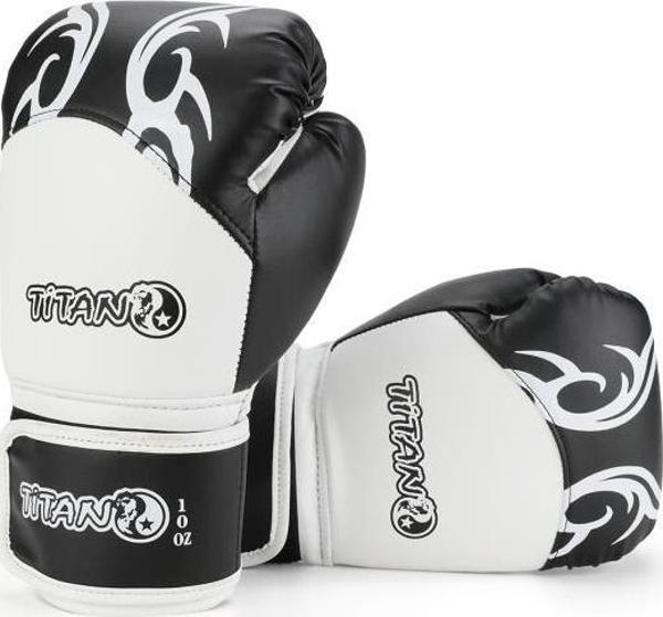 TİTAN SPORT SİYAH BEYAZ İŞLEMELİ MODEL-2 BOKS ELDİVENİ - Image 1