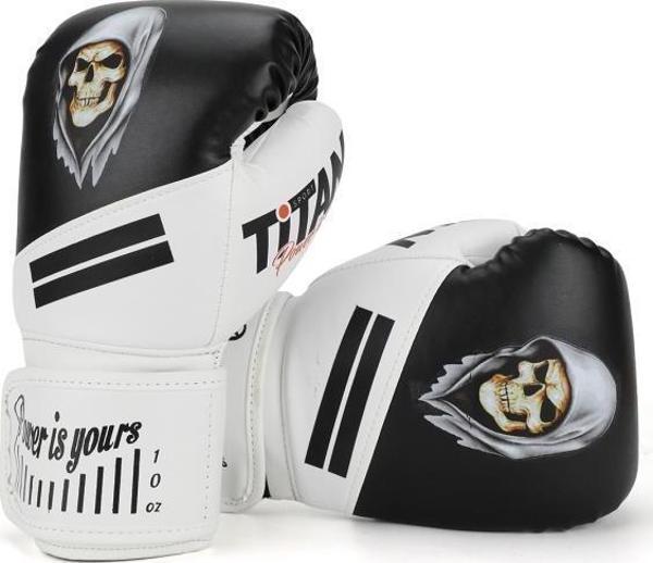 Titan Sport Siyah Beyaz Hayalet Kurukafa Desenli Boks Eldiveni - Image 1