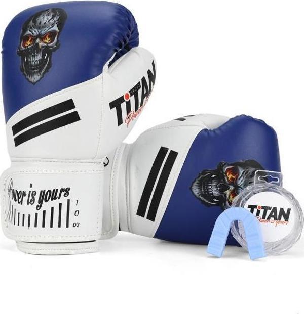 Titan Sport Mavi Beyaz Kurukafa Desenli Boks Eldiveni 2'li Set - Image 1