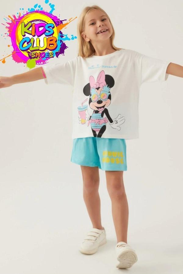 Minnie Mouse Lisanslı D4888 Glasses T-Shirt ve Şort Alt Üst Kız Çocuk Takımı - Image 1