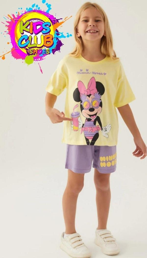 Minnie Mouse Lisanslı D4888 Glasses T-Shirt ve Şort Alt Üst Kız Çocuk Takımı - Image 1