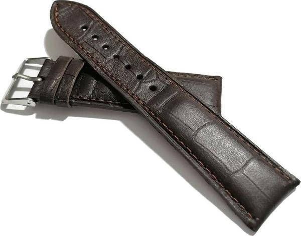 Fado &Her Saate Uygun Yarım Kroko Hakiki Deri Saat Kordonu 22 Mm (150)  Kahve - Image 1