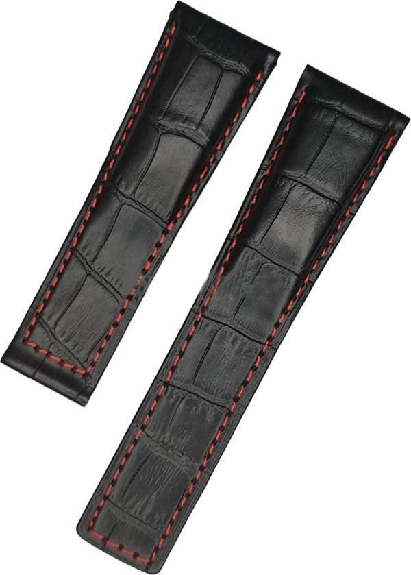 Tag Hauer Monaco 22X18 Kırmızı İpli Siyah Deri Saat Kordonu - Image 1