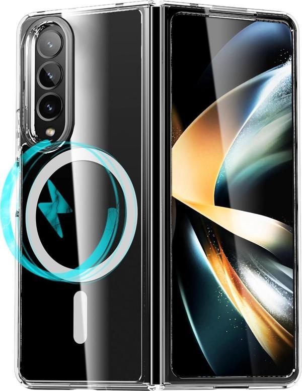 Samsung Galaxy Z Fold 4 Uyumlu Köşe Korumalı Darbe Emici Sert Sararmaz Şeffaf Magsafe Kılıf - Image 1