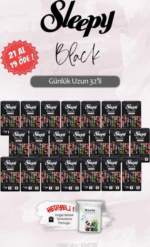 21 AL 19 ÖDE Sleepy 32 'li Black Günlük Ped Uzun, ROSIE Hediye - Image 1