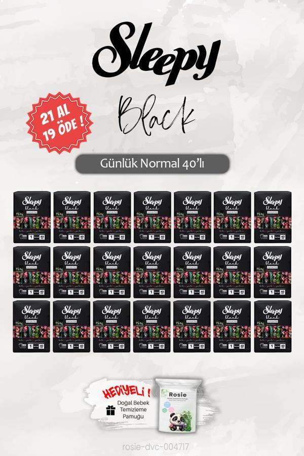 21 AL 19 ÖDE Sleepy 40'lı Black Normal Günlük Ped, ROSIE Hediye - Image 1