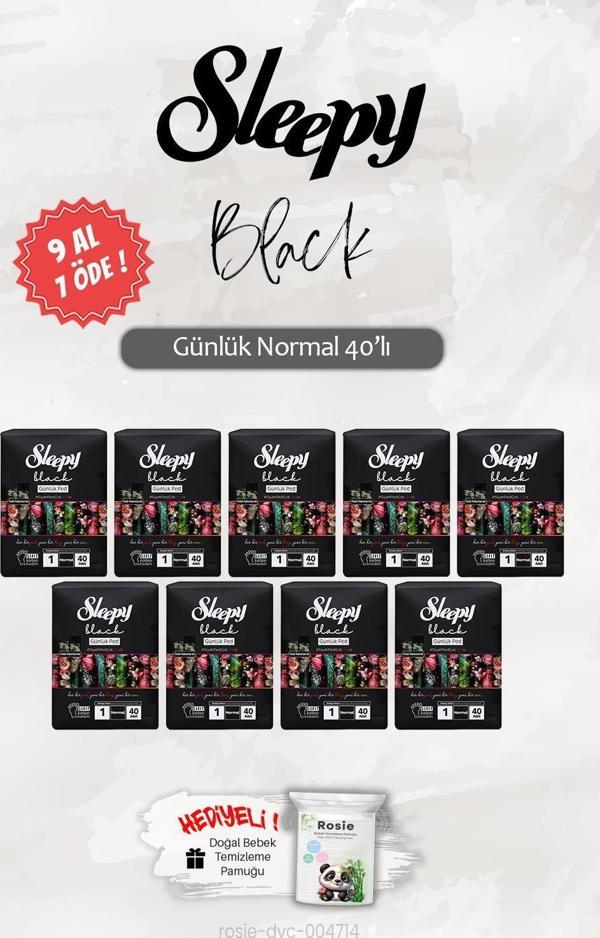 9 AL 7 ÖDE Sleepy Black Normal 40'lı Günlük Ped, ROSIE Hediye - Image 1