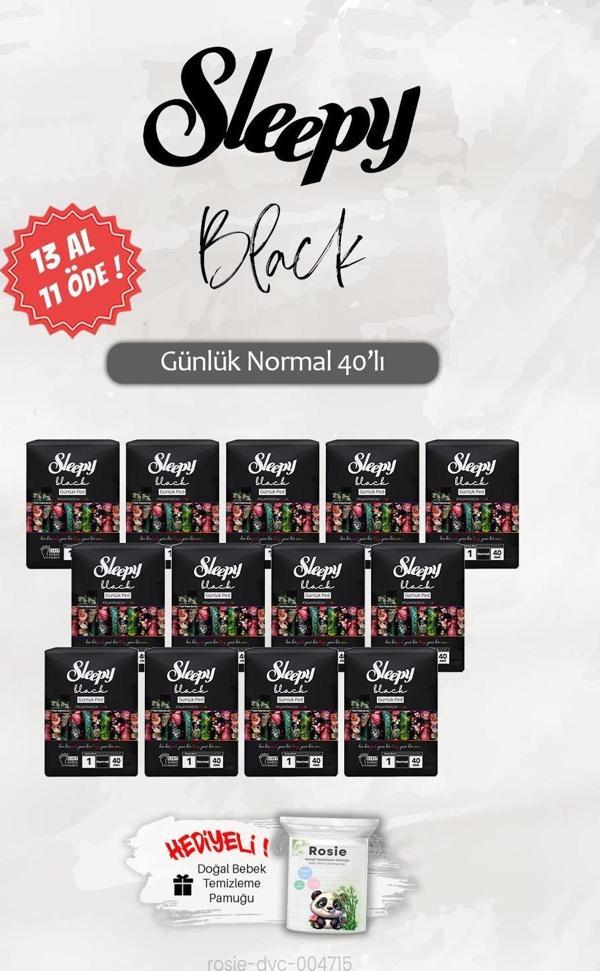 Normal 40'lı Black Günlük Ped 13 Al 11 ÖDE, ROSIE Hediye - Image 1