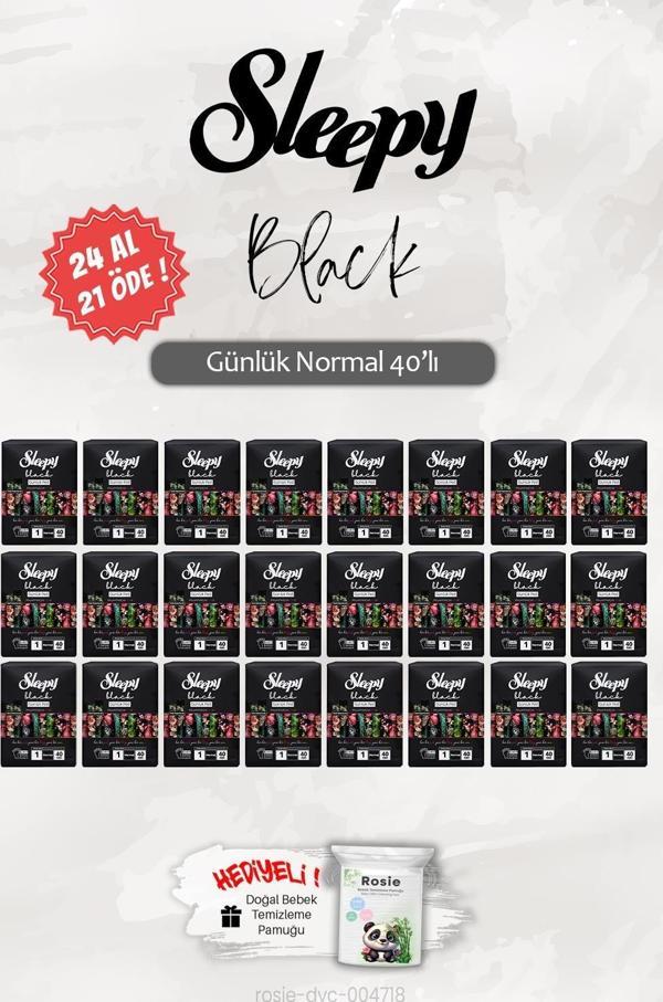 Sleepy 24 AL 21 ÖDE Normal 40'lı Black Günlük Ped, ROSIE Hediye - Image 1