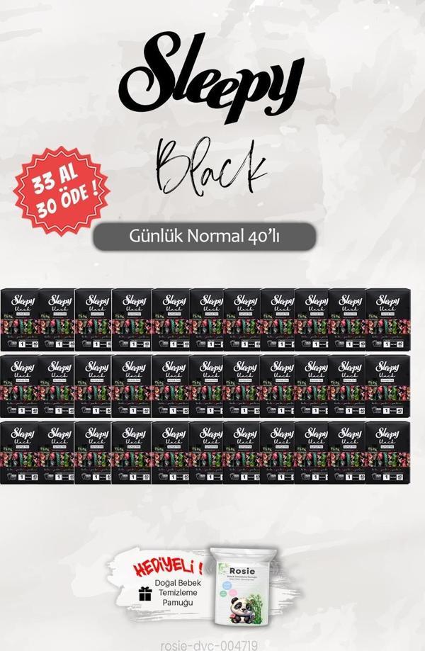 Sleepy 33 AL 30 ÖDE Black Normal 40'lı Günlük Ped, ROSIE Hediye - Image 1