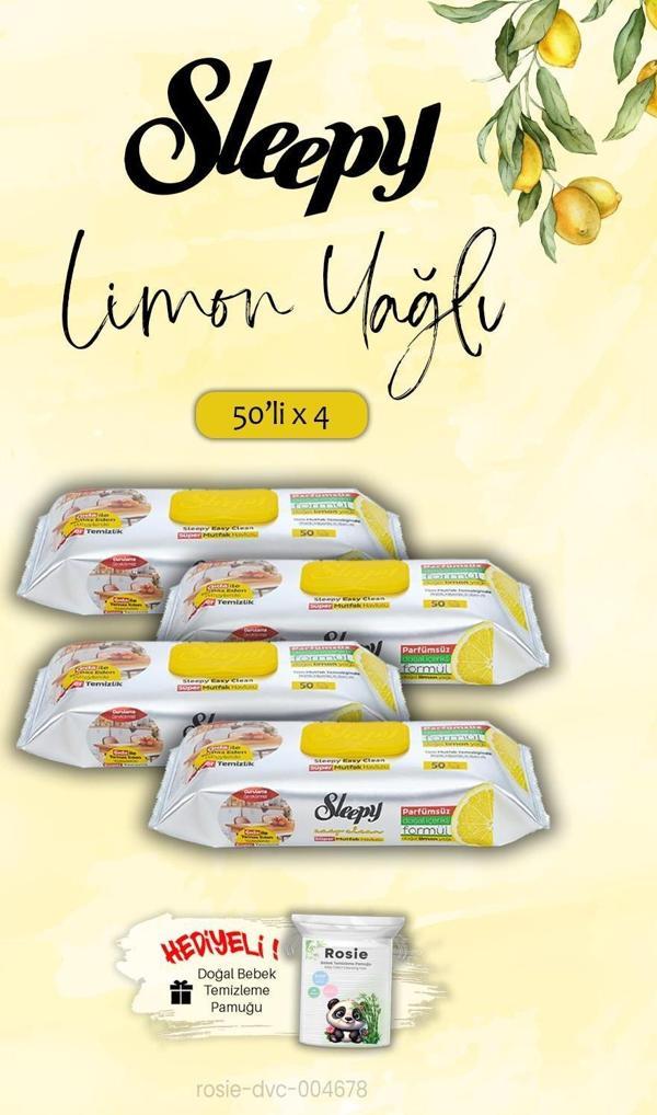 Sleepy 4 adet Mutfak Havlusu Limon Yağlı 50 Yaprak, ROSIE Hediye - Image 1