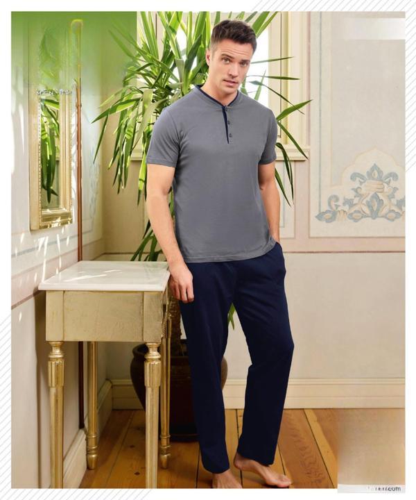 Pijamoni Erkek Düğme Yaka Kısa Kol Penye Pijama Takımı 6880/4 - 1 Adet - Image 1