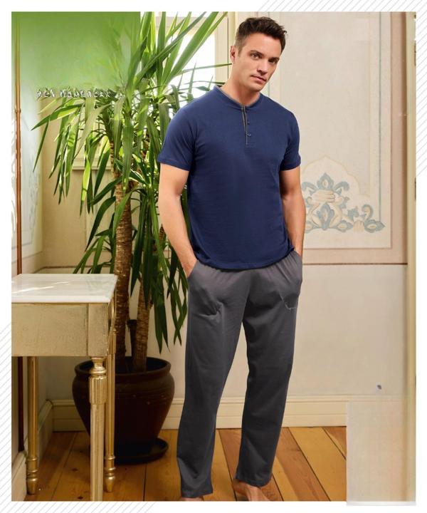 Pijamoni Erkek Düğme Yaka Kısa Kol Penye Pijama Takımı 6880/2 - 1 Adet - Image 1