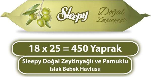 Sleepy Doğal Zeytinyağlı Ve Pamuklu Islak Bebek Havlusu 18X25 (450 Yaprak) - Image 1