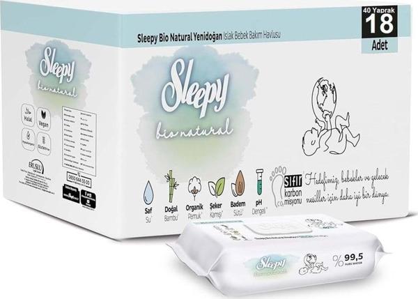 Sleepy Islak Havlu Bio Natural 40'lı (18 Li Set) 720 Yaprak - Image 1