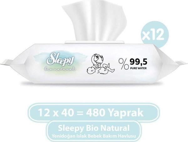 Sleepy Bio Natural 40 Yaprak 12'li Paket Islak Mendil - Image 1
