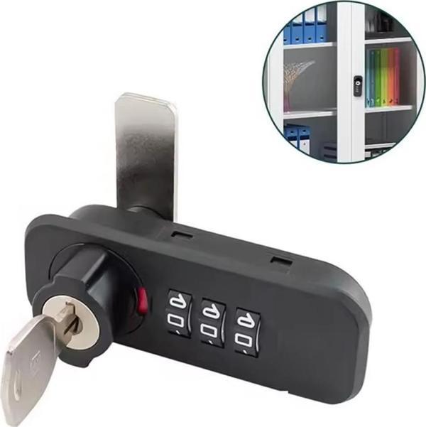 Ayt Powermaster PM-26726 3 Haneli Şifreli Ve Anahtarlı Mekanik Siyah Çekmece Dolap Kilidi Sağ Kilit - Image 1