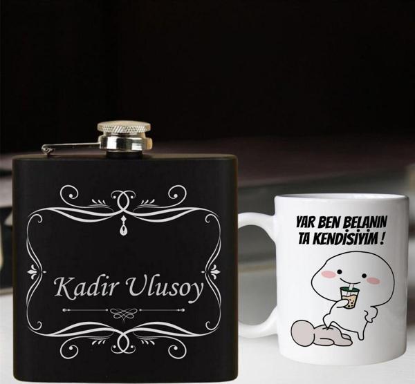 Kişiye Özel Cep Matarası ve Yar Ben Belanın Ta Kendisiyim Kupa Bardak Hediye Seti - Image 1