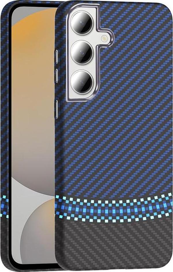 Galaxy S24 FE Kılıf M-safe Şarj Özellikli Karbon Fiber Görünümlü Gros Kılıf Siyah-Lacivert - Image 1