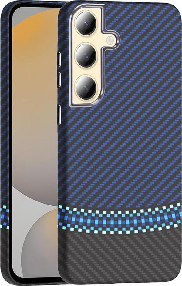 Galaxy S24 Kılıf M-safe Şarj Özellikli Karbon Fiber Görünümlü Gros Kılıf Siyah-Lacivert - Image 1