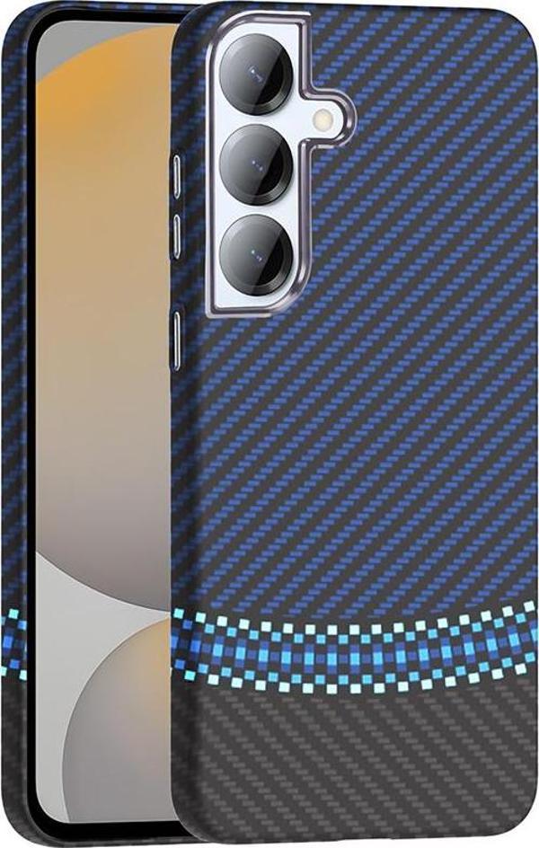 Galaxy S25 Plus Kılıf M-safe Şarj Özellikli Karbon Fiber Görünümlü Gros Kılıf Siyah-Lacivert - Image 1