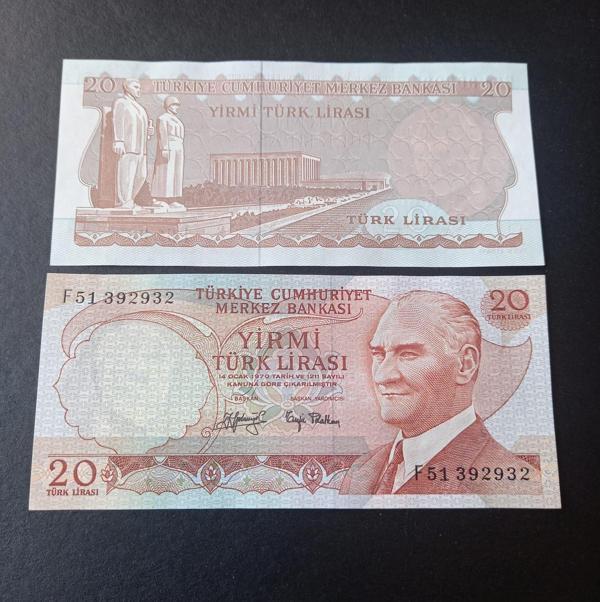 Escoines Koleksiyon 39963685477f59333a 6.Emisyon 3.Tertip F51 Serisi Çil 20Lira Eski kağıt para - Image 1