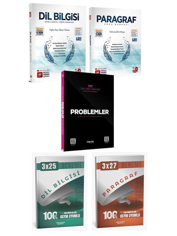 3D + Marka TYT Paragraf Dil Bilgisi Soru + Problem Soru + Anla Kazan Deneme 5 li Set - Anla Kazan Yayınları - Image 1
