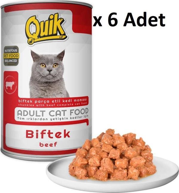 6 Adet Quik Kedi 415 gr Biftekli Konserve - Image 1