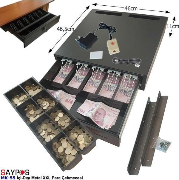 Butonlu ve Askılı İçi-Dışı Full Metal 5 Geniş Banknotluk Ekstra Büyük Para Çekmecesi 46x46,5x11cm - Image 1