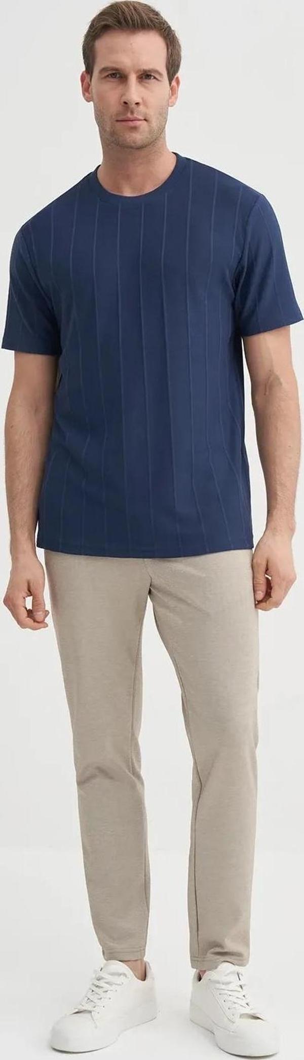 Cazador Regular Fit Bisiklet Yaka İnce Çizgili tişört - Image 1