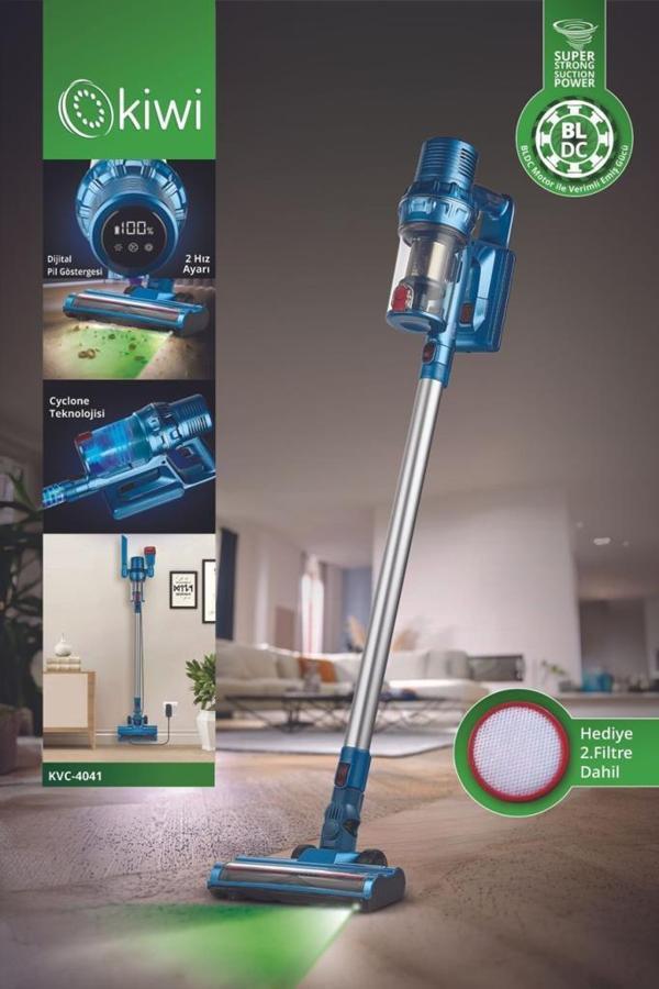 Kiwi KVC-4041 Şarjlı Lityum Pilli Bldc Motor 2si 1 Arada El Süpürgesi ve Dik Süpürge Mavi - Image 1