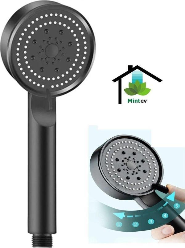 Mintev Siyah Yüksek Basınçlı 5 Fonksiyonlu Ultra Lüx Duş Başlığı - Image 1