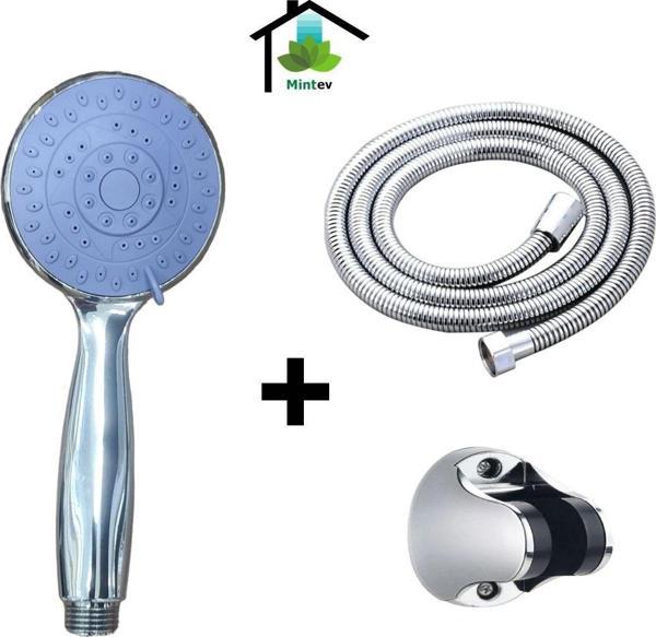 Mintev Mavi Mini Eco Duş Seti Krom Eco Hortum Ve Mafsal - Image 1