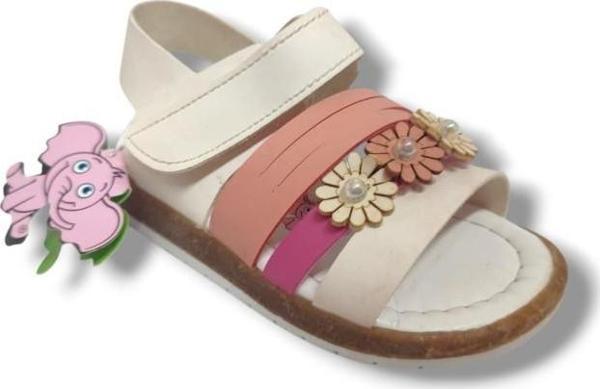 Şirinbebe 1648-20 Çift Bant Çiçekli Kız Çocuk Sandalet Beyaz Pembe 21-25 - Image 1