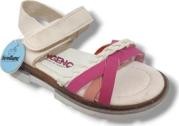 Şiringenç 1618-20 Çapraz Örgü Şerit Kız Çocuk Sandalet Beyaz Pembe 26-30 - Image 1