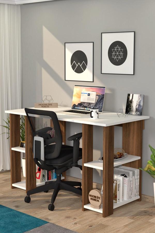 Moonlife Hipo Kitaplıklı Çalışma Masası Ceviz - Image 1
