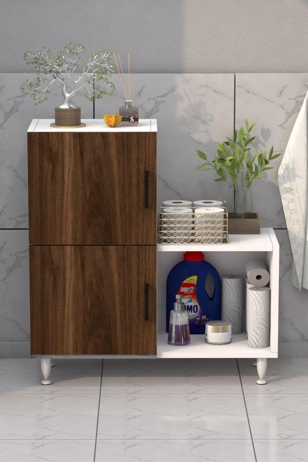 Moonlife 2 Kapaklı L Çok Amaçlı Banyo Dolabı Ceviz - Image 1