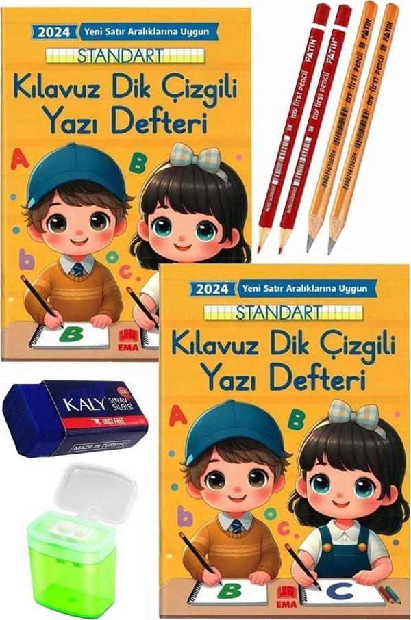 Kılavuz Dik Çizgili Güzel Yazı Defteri Orta Boy Fatih Kırmızı ve Siyah Jumbo Kurşun Kalem Sınav Silgisi Kalemtraş Defter - Image 1