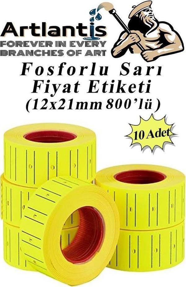 Fiyat Etiketi Sarı 800'lü 10 Paket 12x21mm Fosforlu Sarı Fiyat Etiketi Mx-5500 M5500 Hg979 Motex Etiket Makinesi Yedeği - Image 1