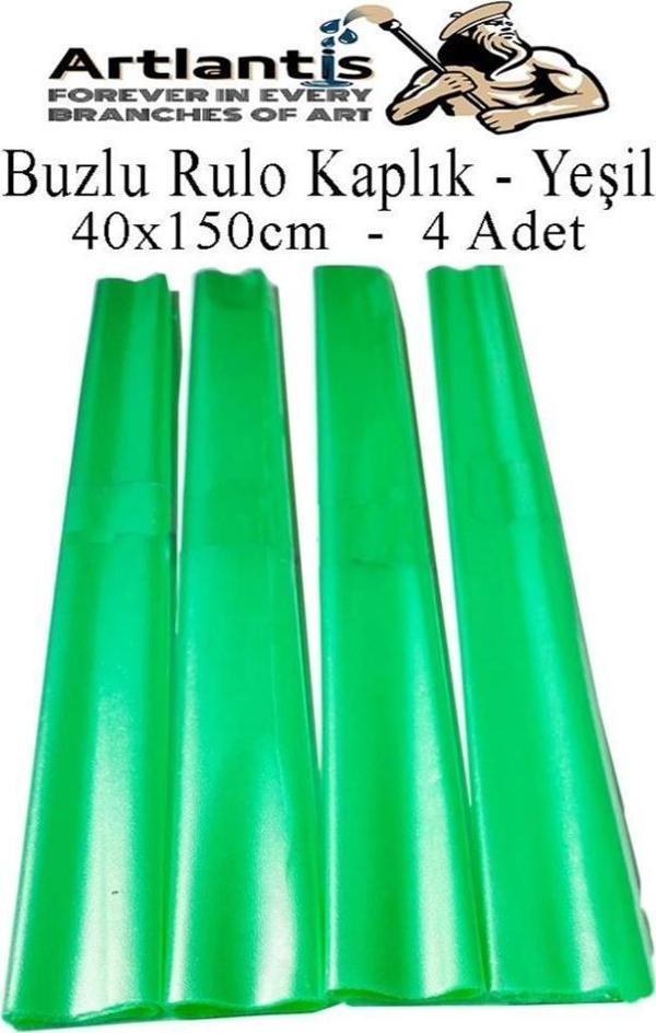 Buzlu Rulo Şeffaf Yeşil Kaplık 4 Adet 40x150 cm Defter Kitap Kaplığı Okul Öğrenci Rulo Kaplık - Image 1