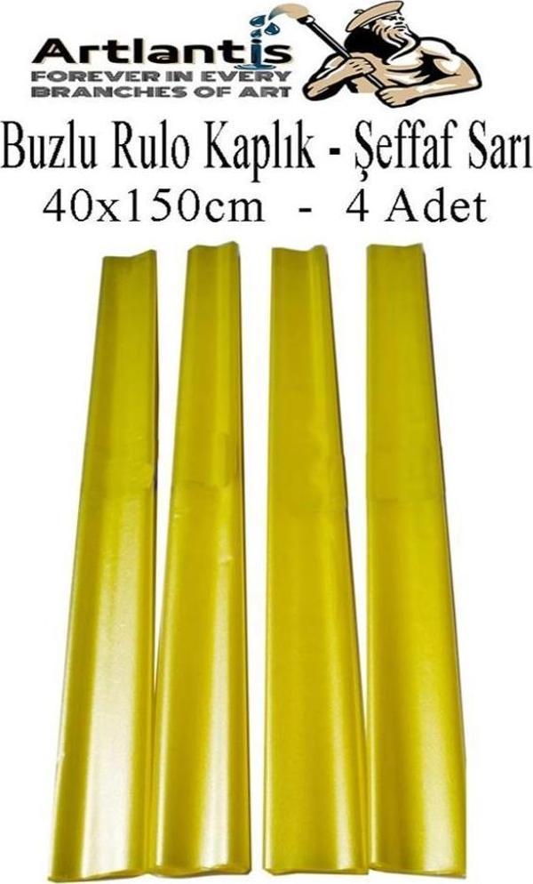 Buzlu Rulo Şeffaf Sarı Kaplık 4 Adet 40x150 cm Defter Kitap Kaplığı Okul Öğrenci Rulo Kaplık - Image 1