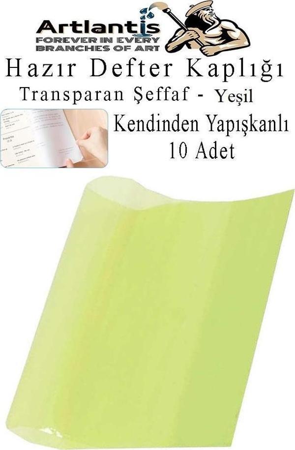Hazır Defter Kaplığı Şeffaf Buzlu Yeşil A4 10 Adet 1 Paket Cırtlı Ayarlanabilir Kendinde Yapışkanlı Kaplık Okul Sınıf - Image 1