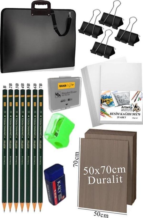 50x70 Resim Çantası Seti 1 Paket Fatih Karakalem 50x70 Proje Çantası Duralit Resim Kağıdı Dereceli Resim Kağıdı Hamur Si - Image 1